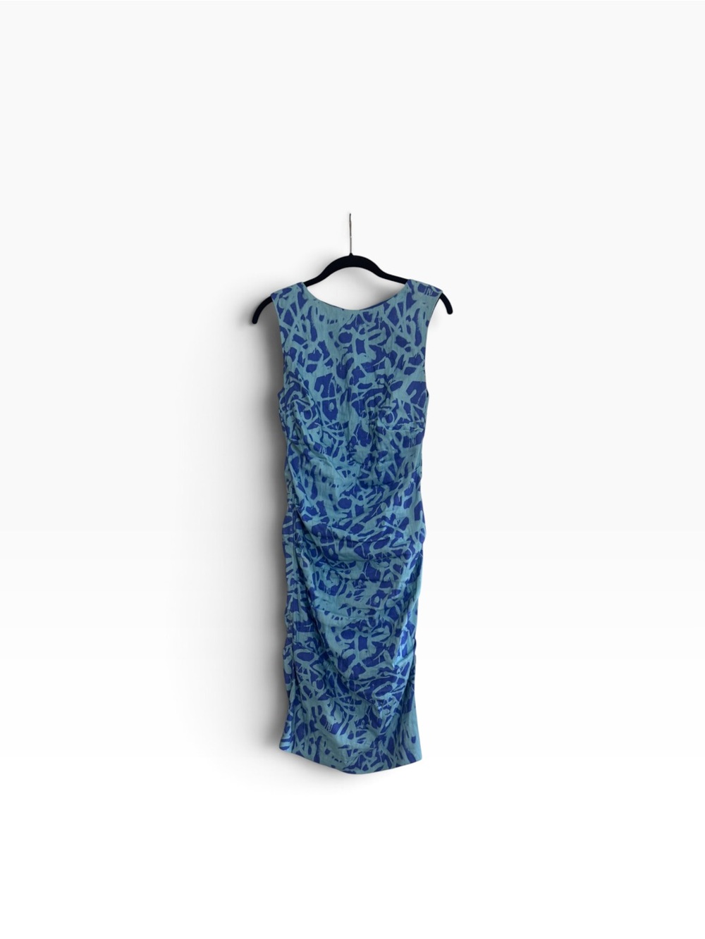 Nicole Miller Artelier Dress Size 6
Blue Abstract Sleeveless Ruched
Bodycon Midi